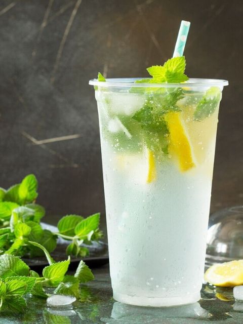 Cold glass of lemonade with mint